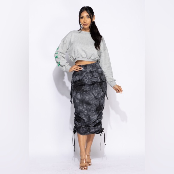 🟠291B. Ruched Tie dye Skirt - Black - Picture 5 of 10